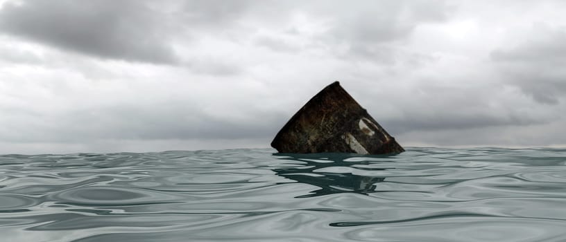 3d illustration of a rusty barrel floating into the sea
