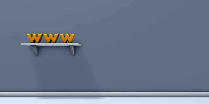 the letters www on shelf on gray wall - 3d rendering