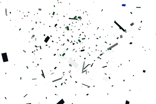 plastic bricks explosion isolated on white background
