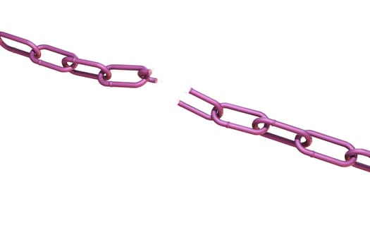 broken pink chain isolated on white background