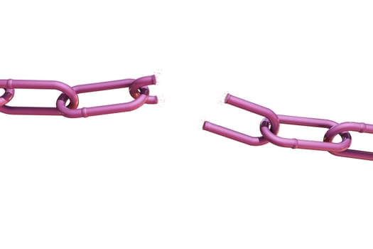 broken pink chain isolated on white background