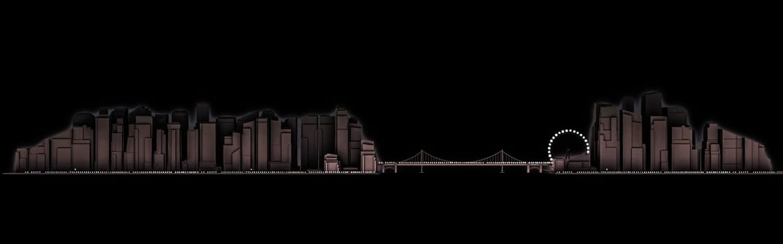3d illustration of a city skyline isolated on black background