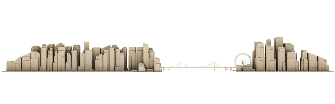 3d illustration of a city skyline isolated on white background