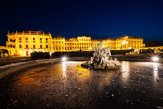 Vienna Christmas Market,evening shot with lighting in front of Schönbrunn Palace
