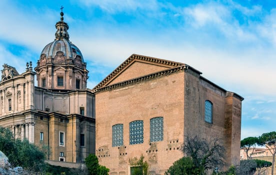 Santi Luca e Martina Church Curia Senate House Roman Forum Rome Italy.  Curia is spot original Roman Senate met.  Santi Luca was originally commissioned 625 AD