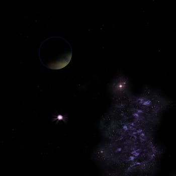 Planets in a space against stars and nebula. Elements of this image furnished by NASA . 3D rendering.