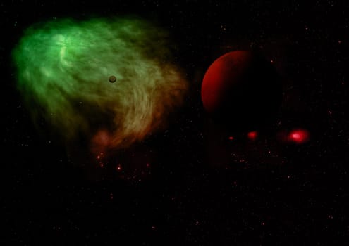 Planets in a space against stars and nebula. Elements of this image furnished by NASA . 3D rendering.