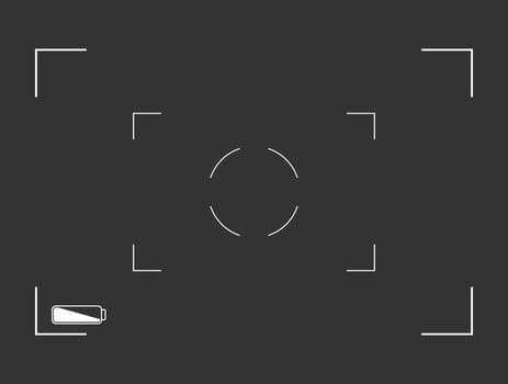 Black and white slr digital camera viewfinder. Camera back and focus frame view. Modern focusing screen. Vector illustration