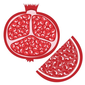 Whole pomegranate design juicy fresh fruit icon set. Raw red pomegranate flat cartoon vector illustration template.
