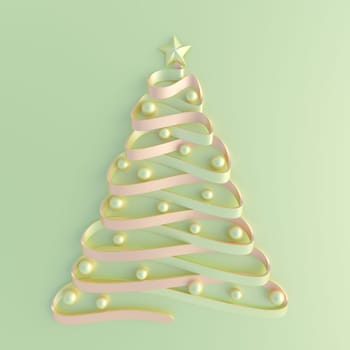 3D illustration. Concept image of a christmas tree shaped ribbon in pastel colors.