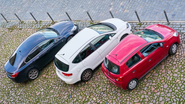 Parked cars in a parking lot in the city center of Dresden