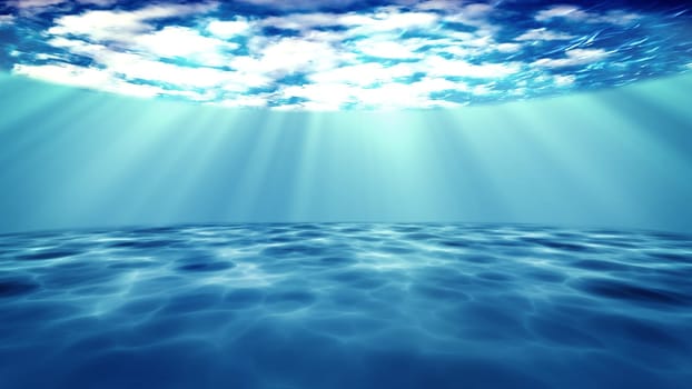 The underwater scene on a dark blue background
