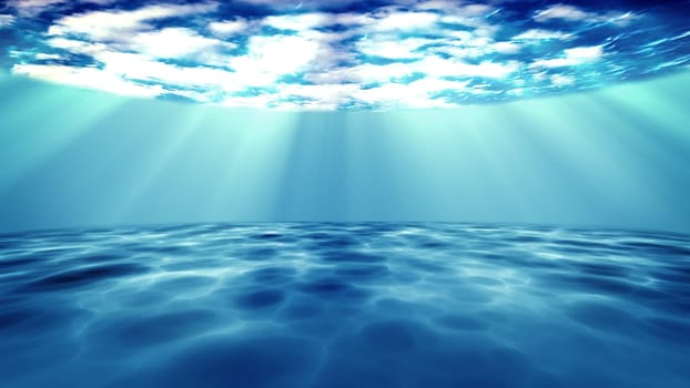 The underwater scene on a dark blue background