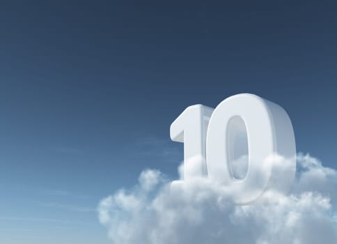 the number 10 on clouds - 3d rendering