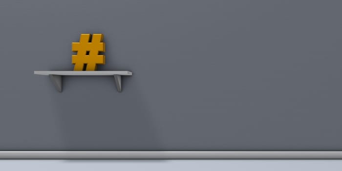 hashtag symbol on shelf on grey wall - 3d rendering