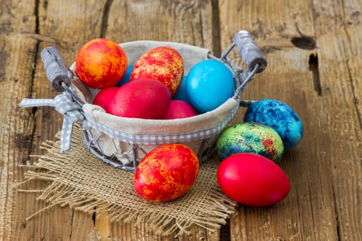 Happy Easter, colorful eggs in a basket
