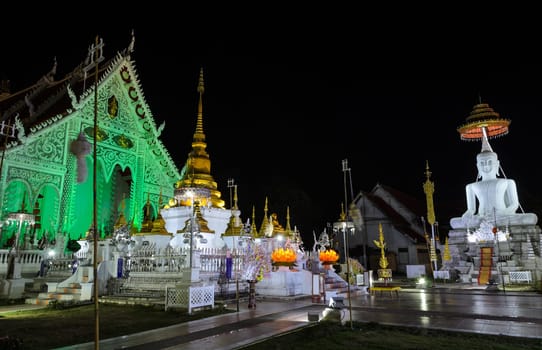 Beautiful night illuminated view of Wat Chiangrai in Lampang, Thailand