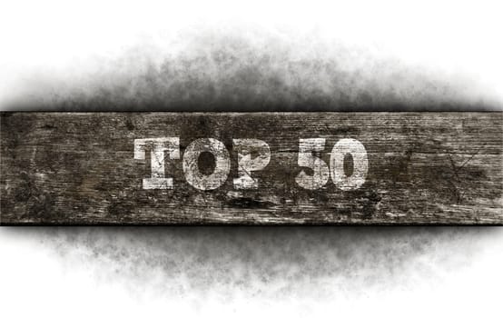 top 50 - text on old wooden board