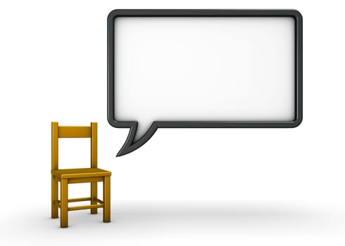 chair and speech bubble on white background - 3d rendering
