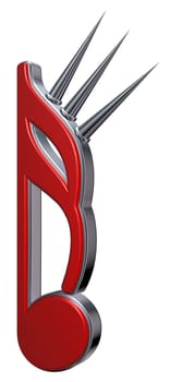 music note with spikes on white background - 3d illustration