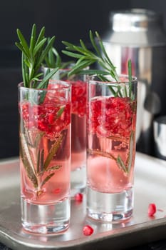 Festive drink with rosemary and pomegranate