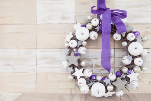 Colorful decoration for Christmas on background made of wood