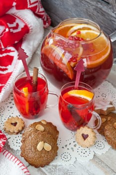 Hot punch with orange,cinnamon and pomegranate