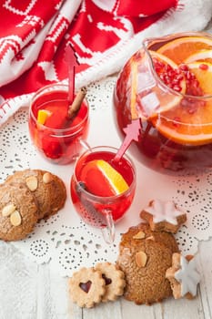 Hot punch with orange,cinnamon and pomegranate