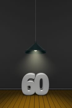 the number sixty under a lamp - 3d rendering