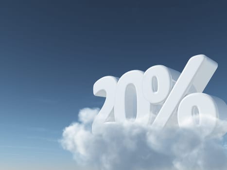 the number twenty and percent sign on clouds - 3d rendering
