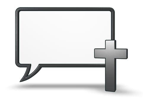 speech bubble and Christian cross on white background - 3d rendering