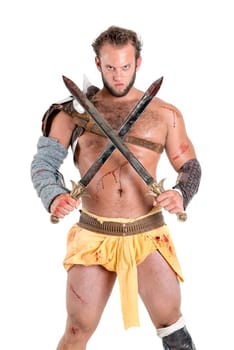 Ancient warrior or Gladiator isolated in a white background