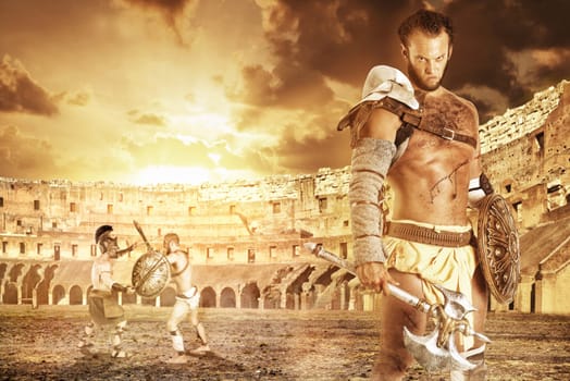 Ancient warrior or Gladiator ready to fight in the arena