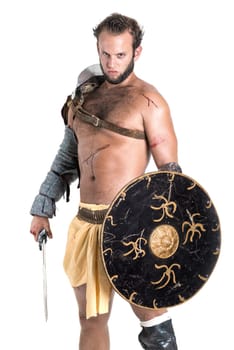 Ancient warrior or Gladiator isolated in a white background