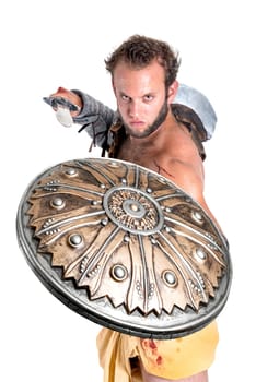 Ancient warrior or Gladiator isolated in a white background