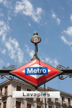 Subway Station Entrance Sign in Madrid, Spain. Lavapies