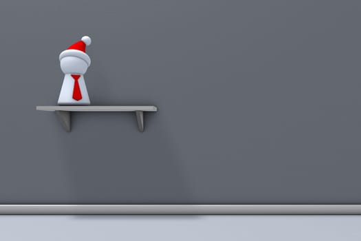 game figure with Santa Claus cap on shelf - 3d rendering