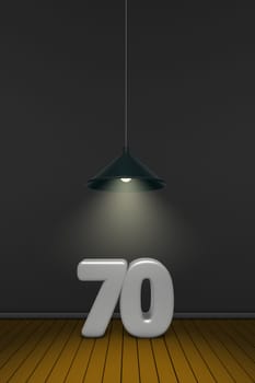 the number seventy under a lamp - 3d rendering