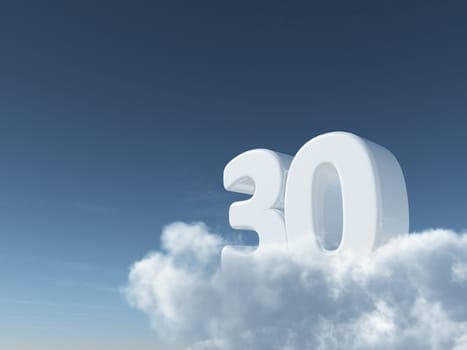 the number thirty on clouds - 3d rendering