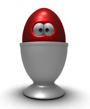 funny Easter egg with eyes in egg cup - 3d rendering