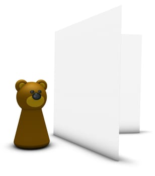 game figure brown bear and empty folding card - 3d rendering