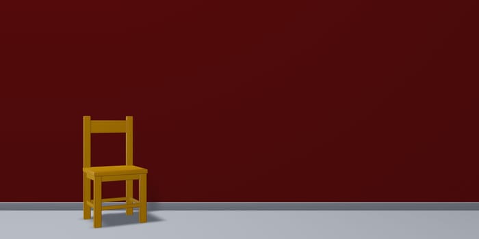 yellow chair in front of red wall - 3d rendering