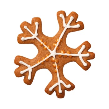 Gingerbread snowflake isolated on white background. Top view