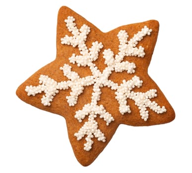 Gingerbread star for christmas isolated on white background. Top view
