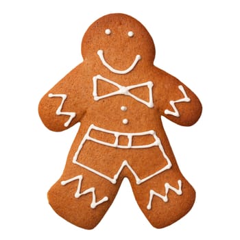 Gingerbread man cookie isolated on white background. Top view