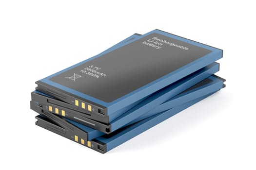 Group of rechargeable Li-ion batteries on white background
