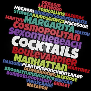 Most popular cocktails word cloud concept