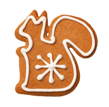 gingerbread squirrel cookie isolated on white background. top view