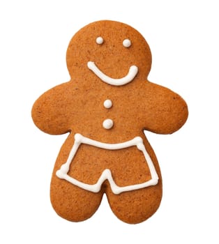 gingerbread man cookie isolated on white background. top view
