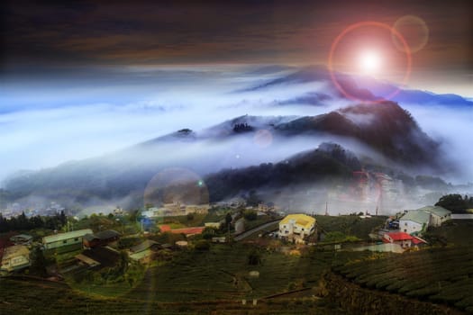 The beautiful mountain view with nice lighting and cloud